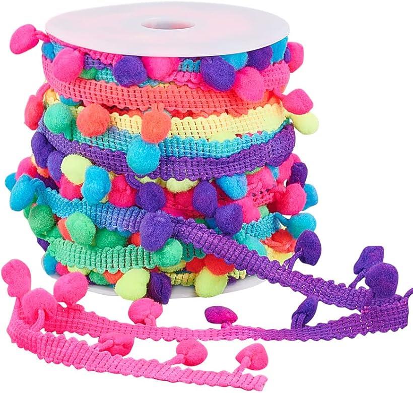 ポンポン トリム レインボー リボン 長さ約20ヤード ポンポンレース 手芸パーツ 素材 カラフル 幅10mm ..
