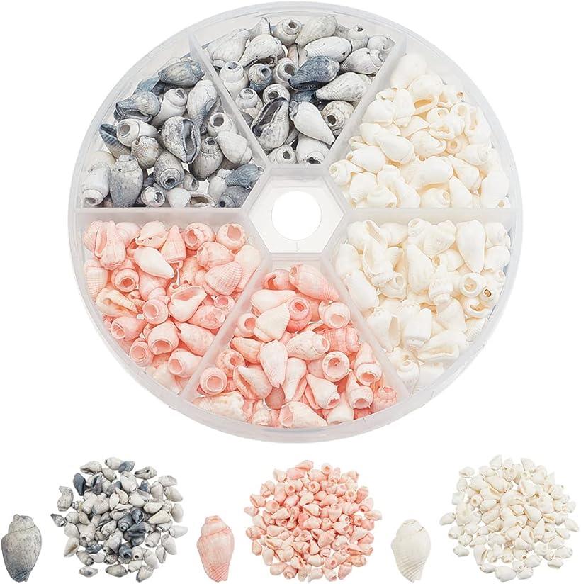 405個 貝殻セット 巻貝 カラー貝 3種 ビーズ ナチュラル シェル チャーム 穴あり 水槽装飾 ビーチ小物 デコ素材 ジュエリー用 ネックレス DIY 家の装飾 ハンドメイド 手芸 アクセサリーパーツ 5～12.5mm