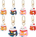 かわいい猫 キーホルダー 8個 携帯ストラップ 4種 招き猫キーリング 和風 ペンダント 御守り掛け アクセサリー 新年プレゼント ギフト