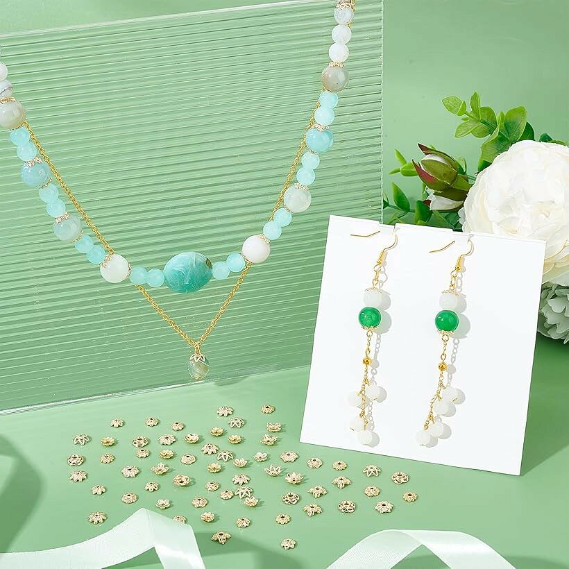 ビーズ 座金 花座 ビーズキャップ 14Kゴールドメッキ 約100個 花型 10種 透かしキャップ スペーサービーズ ジュエリー メタルパーツ アクセサリー 手芸 クラフト ハンドメイド 手作り素材 材料 (ゴールド) mlinestore-10017665 エムラインストア サンプル画像2