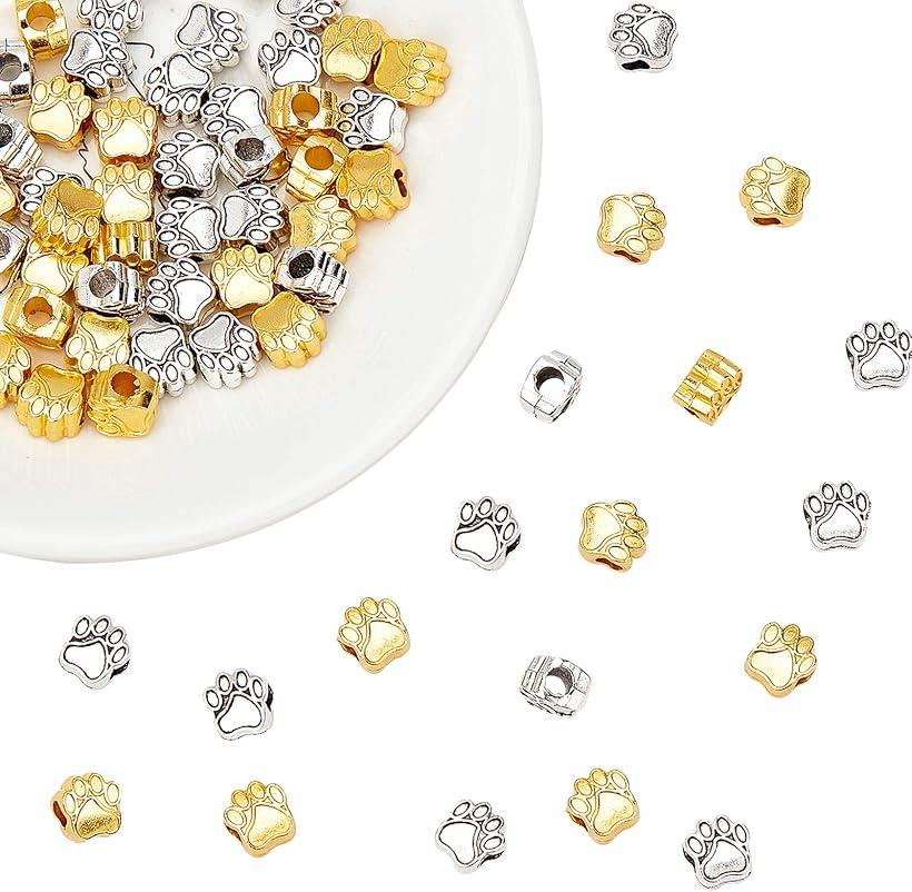 犬の足 大穴ビーズ 60個 2色 動物 アンティークシルバー＆ゴールド