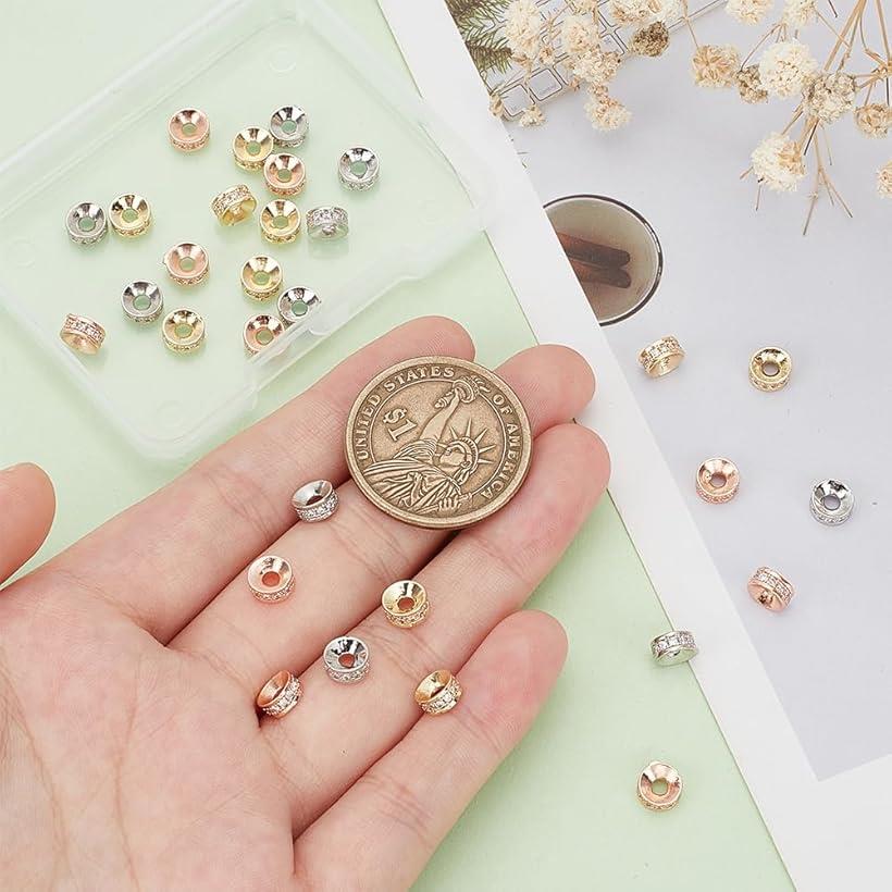 ロンデル 6mm 30個 平型 スペーサービーズ ラインストーンビーズ ジルコニア メタル アクセサリーパーツ ジュエリー 手芸 クラフト用品 手作り素材 DIY材料 3色 (ミックス) mlinestore-10017956 エムラインストア サンプル画像3