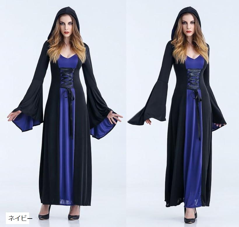 フード付き エレガント 魔女 ハロウィン 衣装 コスプレ セット 豪華セット 仮装 パーティー 高級 本格志向 3.ブラック 1.レッド ネイビー
