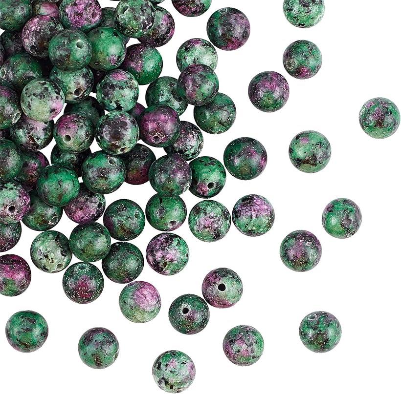 約100個 天然石ビーズ 8mm 糸通し 色染め ルビーゾイサイト ストーンビーズ 丸玉 ルーズジェムストーンビーズ エネルギーストーン ジュエリー作り DIY