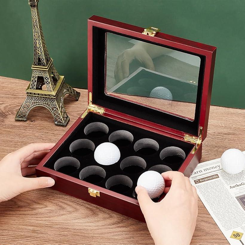 ゴルフボールディスプレイケース 12穴 木製ディスプレイボックス ゴルフボール収納ボックス 木製ショーケース 保護キャビネット ゴルフボールコレクション用 220x170x63mm