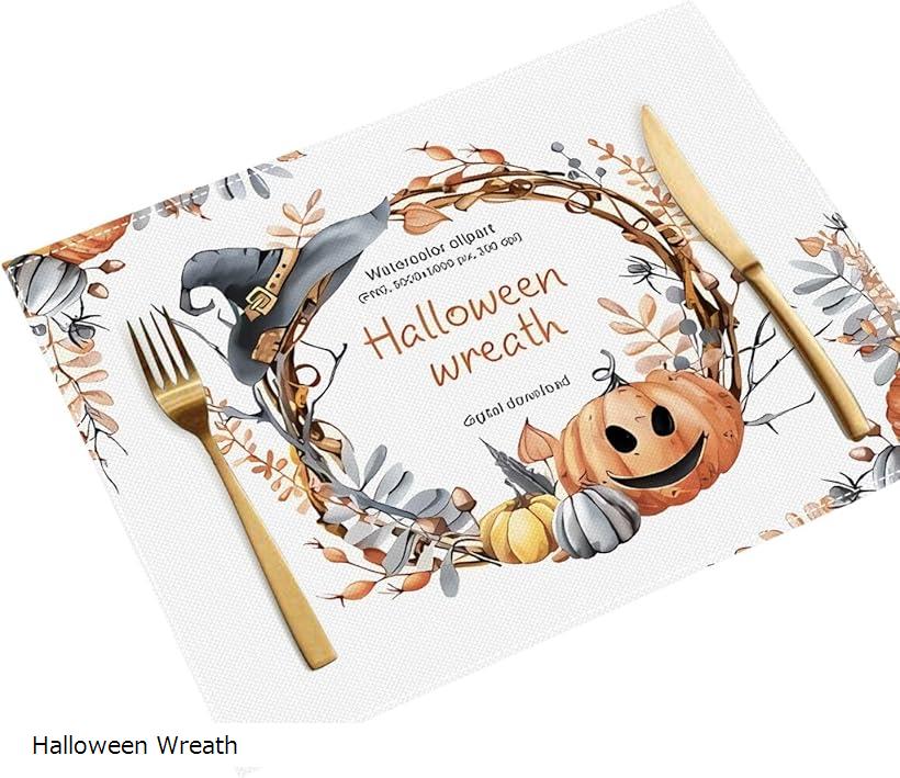 ハロウィン ランチョン マット 4枚セット フェイクリネン テーブル 装飾 ディナー パーティ 防汚 30x45..