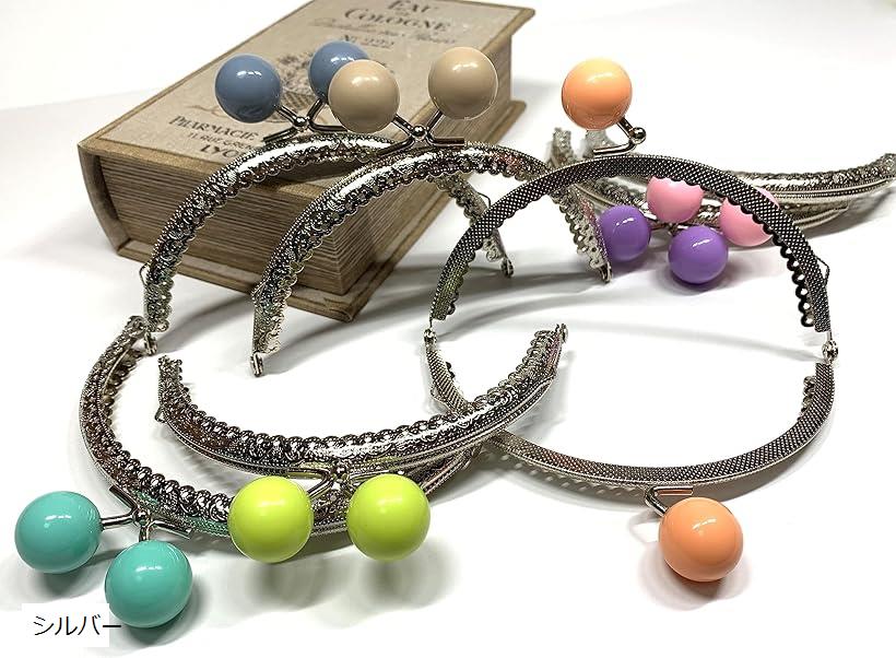 がま口 口金 12.5cm くすみカラー 7個セット 丸型 縫付 ハンドメイド リメイク シルバー