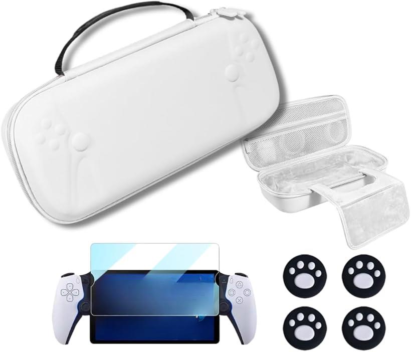 PS Portal用 4in1 アクセサリーセット収納ケース スタンド機能付き+ 強化ガラスフィルム 親指保護カバー2セット 耐衝撃・防水・持ち運び便利PSポータル専用