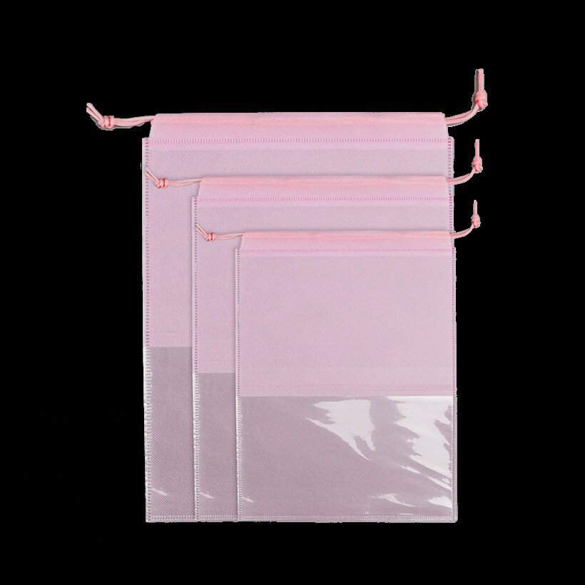 Shoes Bags - 靴袋 巾着 不織布 シューズ バッグ 収納袋 ケース 透明窓付き 靴干し袋 黄ばみ防止 防湿防塵防臭 10枚入 (ピンク, 270mmx360mm)