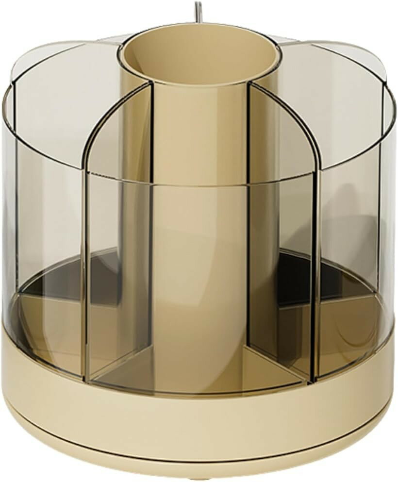 Rakuten - ペン立て 360度回転 鉛筆立て ペンスタンド 大容量 分類収納 小物整理 多機能 卓上収納 オフィス 化粧品 化粧ブラシ コスメ 省スペース (ベージュ)