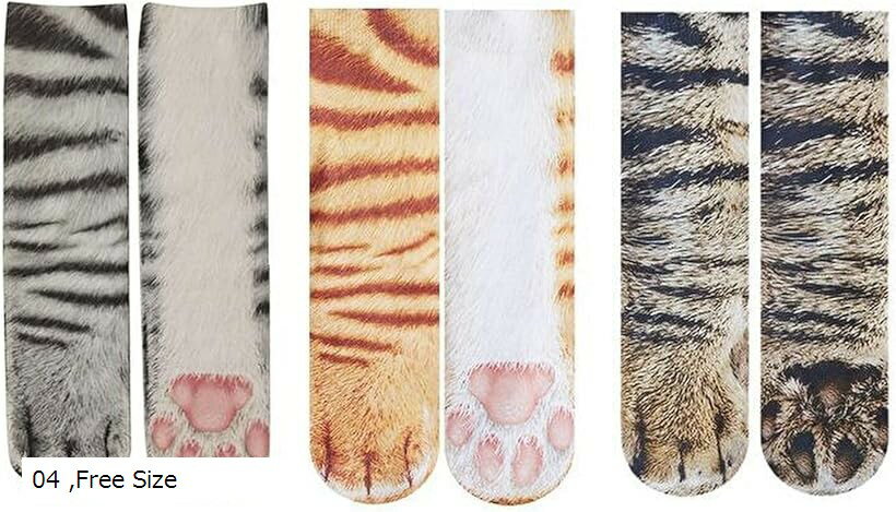 ププレホロムアレディース 靴下 猫 動物 足 おもしろ アンクル ハイ ソックス 3点セット スニーカー クツシタ レディースソックス レディース靴下 くるぶしソックス ハイソックス 04 Free Size