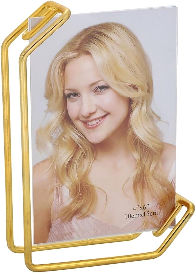 透明 アクリル ワイヤー フレーム 写真 フォト ディスプレイ スタンド ゴールド