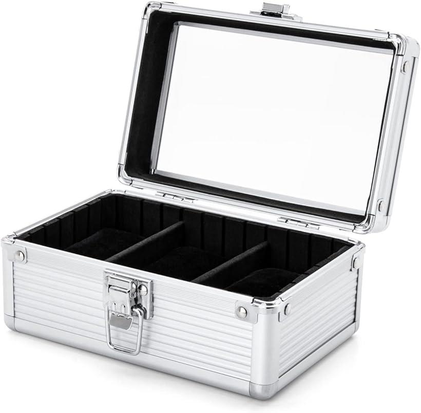 腕時計 ケース 3本 収納 アルミ ボックス メンズ 持ち運び 保管 インテリア用 Watch Box 耐衝撃 シルバー