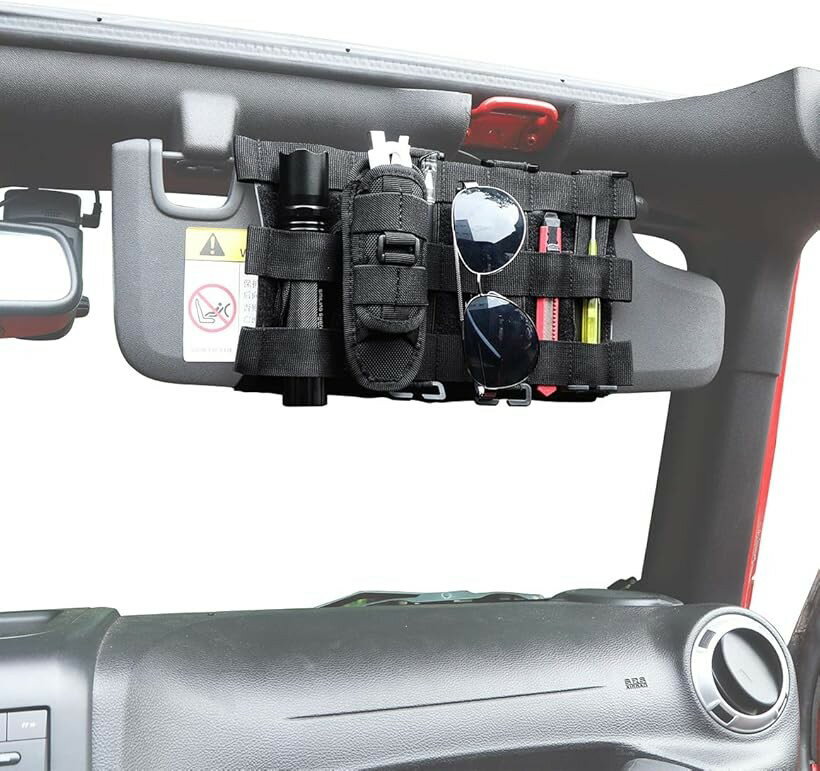 互換品 タクティカルサンバイザーオーガナイザー フロントバイザーストレージカバー 2007-2023 Jeep Wrangler JK JL ＆ Gladiator JT インテリアストレージアクセサリー ブラック 1個