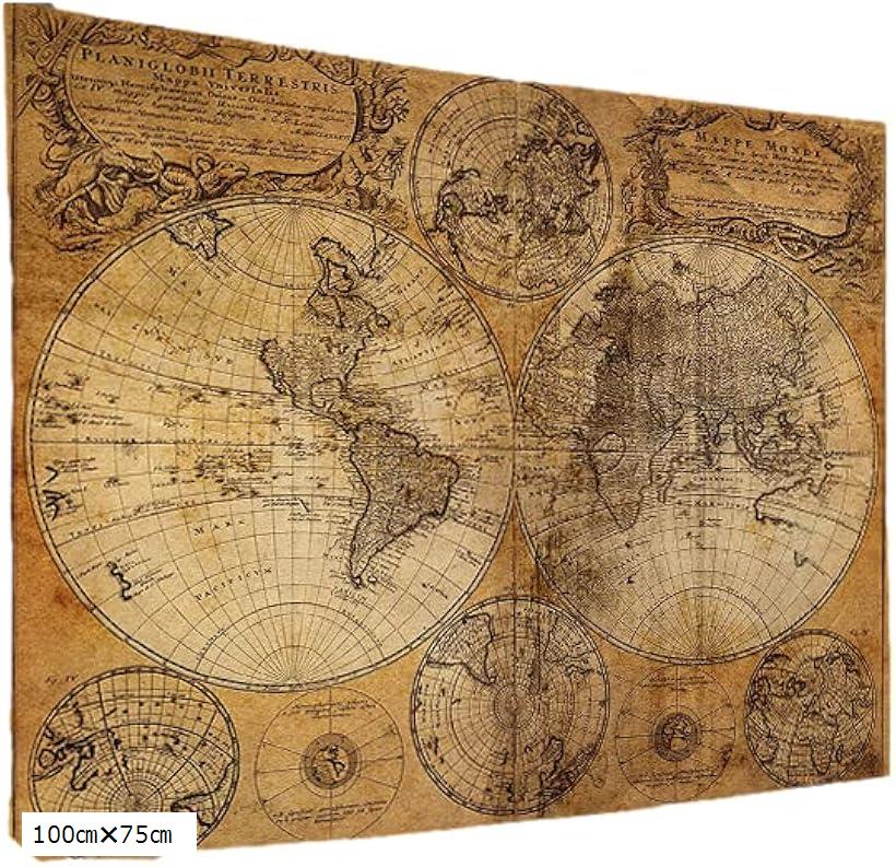 世界地図 ポスター アンティーク マップ ヴィンテージ 壁飾り 布製 ワールドマップ 古地図 100cm✖75cm 150cm✖100cm 150cm✖150cm 100cm✖75cm