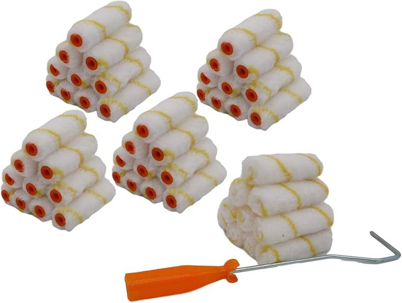 大量50本 ミニ スモール ペイントローラー 4インチ 100mm 50本セット 専用ハンドル おまけ付き