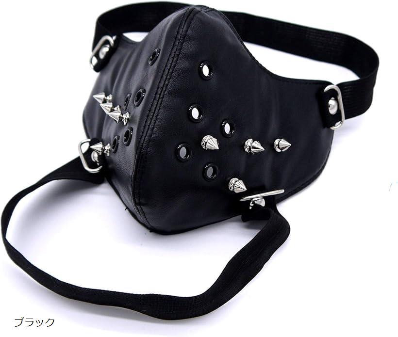 ハーフ フェイス マスク 機関車 ヘビメタ パンク コスプレ スタッズ付き トゲトゲ ハロウィン ブラック