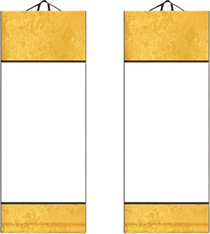 大判 白抜き掛軸 2本セット 書道半紙 白紙 画仙紙 日本画 水墨画 習字 書初め 掛け軸 書道用品 和紙 縦101cm 横32cm 金色