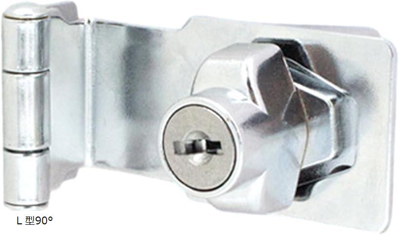 ハスプロック ドアロック キー付き 補助錠 カムロック 掛け金錠 キャビネットロック 錠前 大き目 クロームメッキ キャッチラッチ 安全ロック L型90°