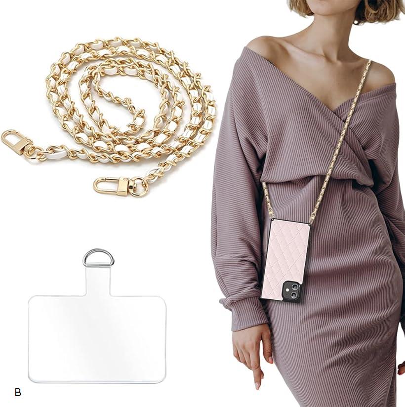 スマホストラップ パールチェーン ショルダーストラップ 斜め掛け 肩掛けストラップ パールストラップ 金属製D字 タグパッチ 丈夫 耐久性強化版 携帯ストラップ 着脱簡単 紛失・忘れ物防止 全機種対応 スマホ/バッグ/お財布用 B