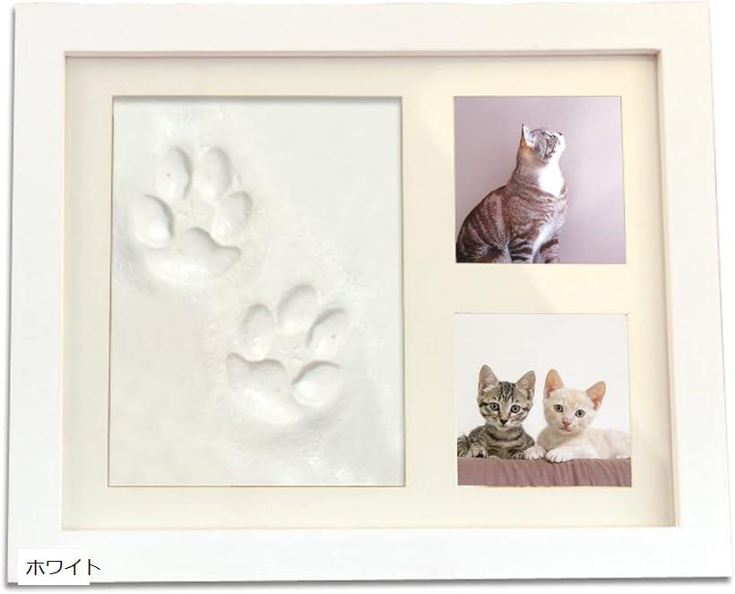 猫 足形キット 犬 にくきゅう 手形 粘土 肉球 型取り メモリアル グッズ フォトフレーム 木製 ペット 成長記録 ホワイト