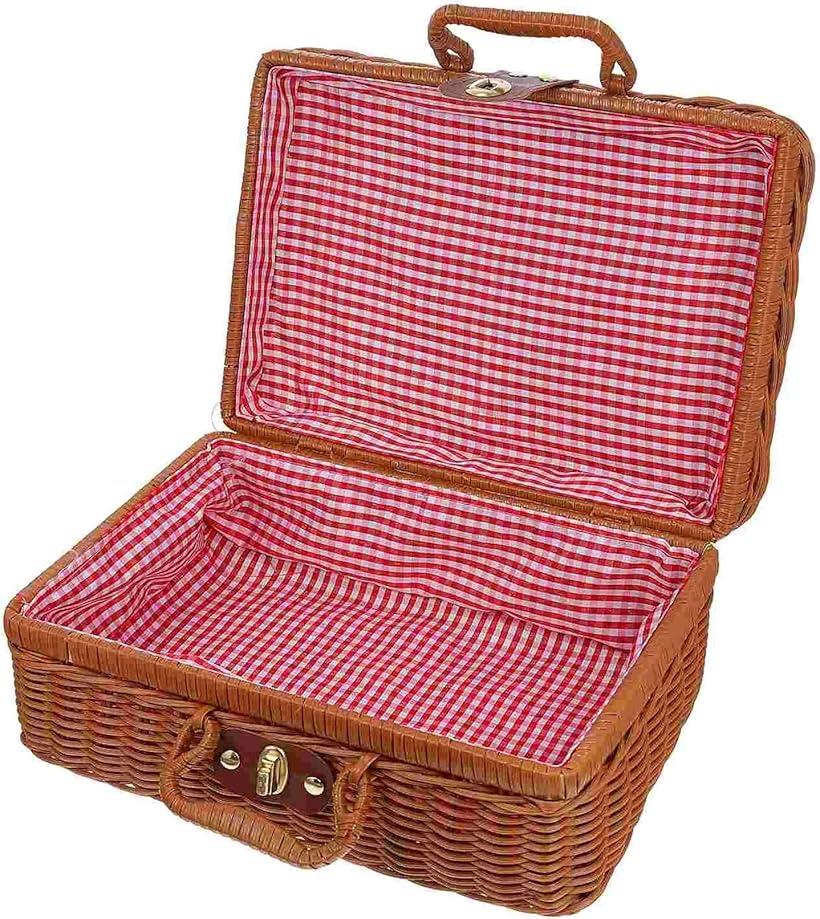 ピクニックバスケット 蓋付き カゴ 木製 ランチ 籠 布張り 26x17x11cm