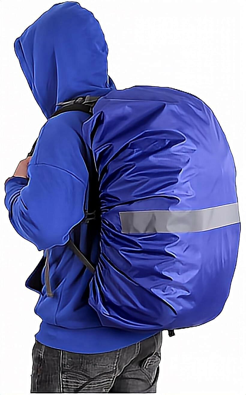 リュック ザック カバー 防水設計 クロスバックル 雨よけ 高耐久 レインカバー 反射テープ (青, XL（70L）)