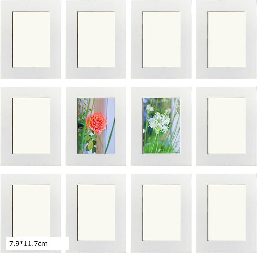 展示用 フォトフレーム 12個セット アートフレーム 壁掛け 厚紙製 超軽量 白 インテリア シンプル 写真飾り おしゃれ 額縁 透明保護フィルム 壁掛け用粘着シート付き 7.9x11.7cm