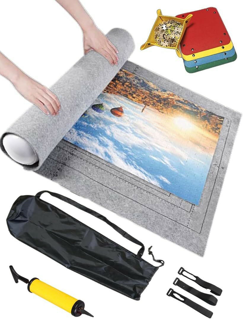 ジグソーパズル マット パズルマット ジグソーパズルマット パズルケース puzzle mat 収納 組み立て途中の収納保管セット 小分けケース付き (グレー, 3000PCS)