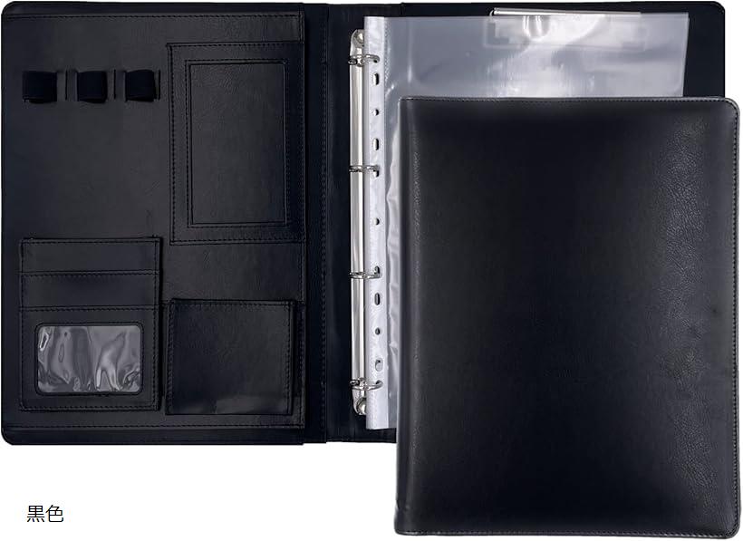 クリップボード ファイル バインダー A4 二つ折り 多機能 ペンホルダー ポケット付き 名刺入れ クリアポケット5枚付属 OF355 紺色 茶色 黒色