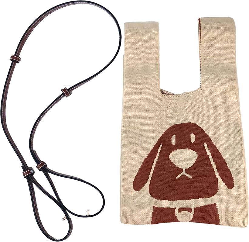 ニットバッグ 私のわんこ ショルダーベルト付き かわいい ショルダーバッグ 犬 いぬ ベージュ