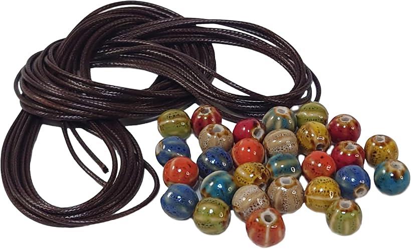 景徳鎮陶器ビーズ 12mm玉 7色x4個 ワックスコード6m付き アクセサリーパーツ 手芸 材料 アクセサリー作り すいか模様 計28個