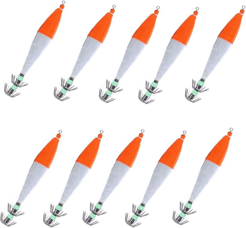 イカ釣り用 浮きスッテ 10本セットドロッパー 10.5cm 夜光 仕掛け 2段針 スルメイカ ケンサキ ヤリイカ マイカ イカメタル