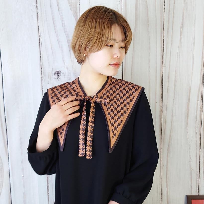 付け襟 つけえり 千鳥格子 プリント ケープタイプ レイヤード スカーフ風 ブラウン