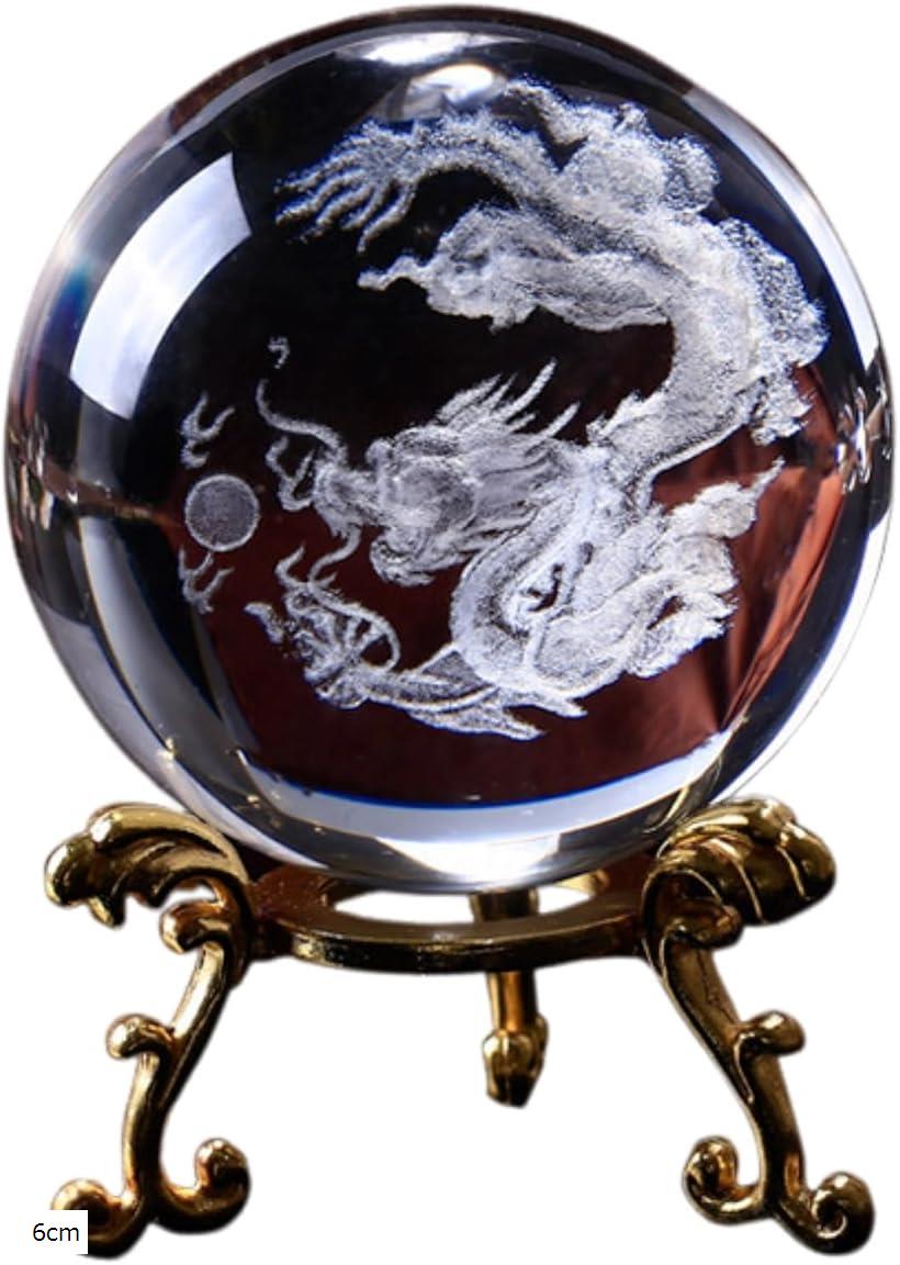 龍の玉 置物 風水 水晶玉 台座付き 竜 クリスタル オブジェ インテリア 浄化 占い 金運 玄関 縁起物 6cm