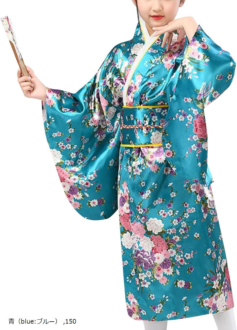 着物 子供 女の子 コスプレ 正月 七五三 kimono set kids 日本 伝統 土産 外国人 青 blue:ブルー 青（blue:ブルー） 150
