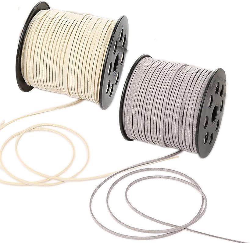 スエード 革ひも ハンドメイド 紐 レザークラフト ストラップ 幅3mm 90mx2巻 グレー＆ベージュ/2個セット