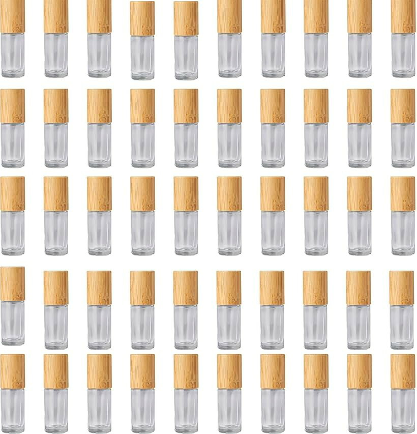 ロールオンボトル 詰め替え容器 ガラス製 竹製キャップ 5ml アロマ 香水 持ち運び ...