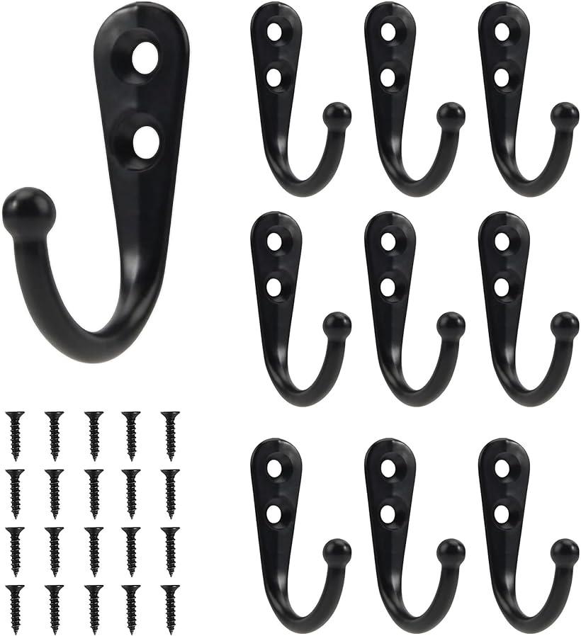 壁掛けフック ウォールフック 金具 アンティーク 耐荷重 10kg ネジ取り付け 10本 セット 黒 洋服 カバン 帽子掛け