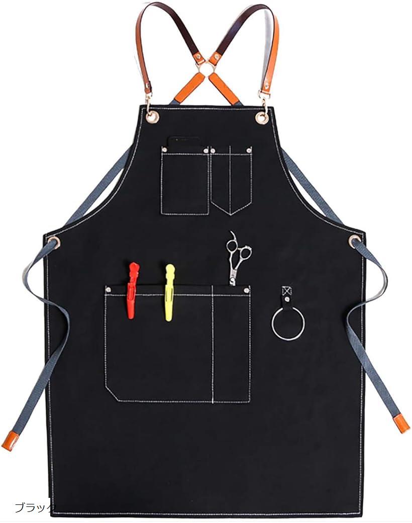エプロン キャンバス DIY アウトドア ガーデニング 美容師 作業用 キャンプ ブラウン ブルー グレー グ..