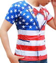 アメリカン USA 風 おもしろ 3D プリント Tシャツ 衣装 国旗 星条旗 コスプレ ジョーク グッズ メンズ