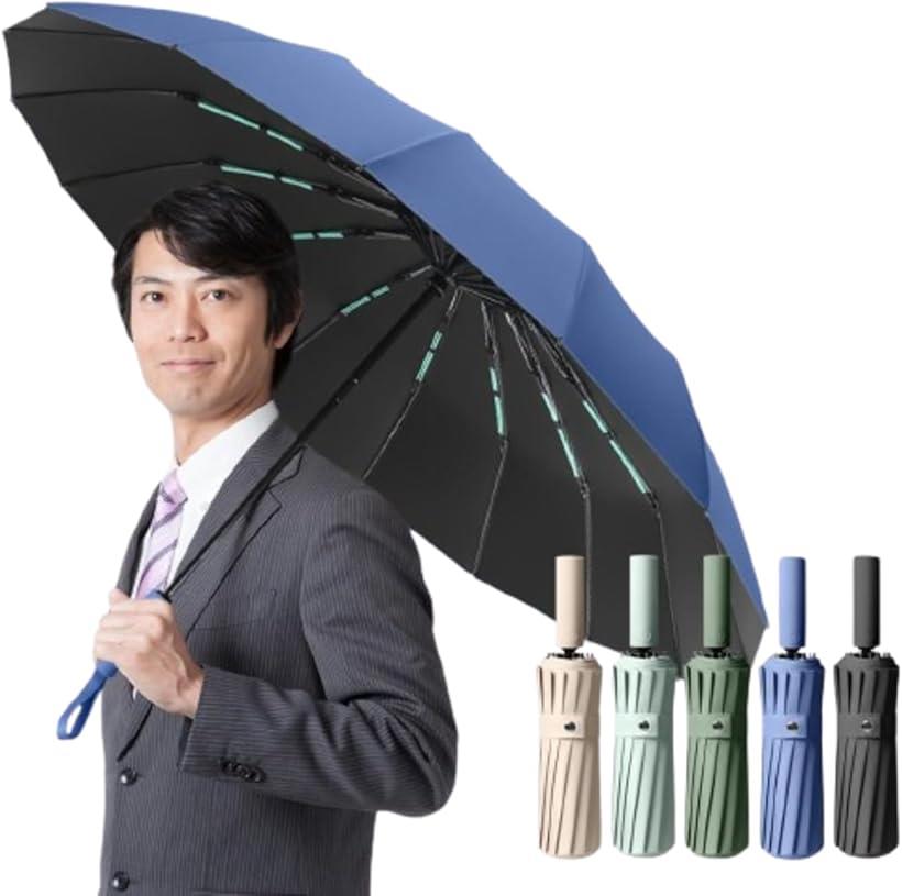 傘 折りたたみ メンズ 16本骨 UVカット ワンタッチ 自動 開閉 UPF50 耐風 撥水 日傘