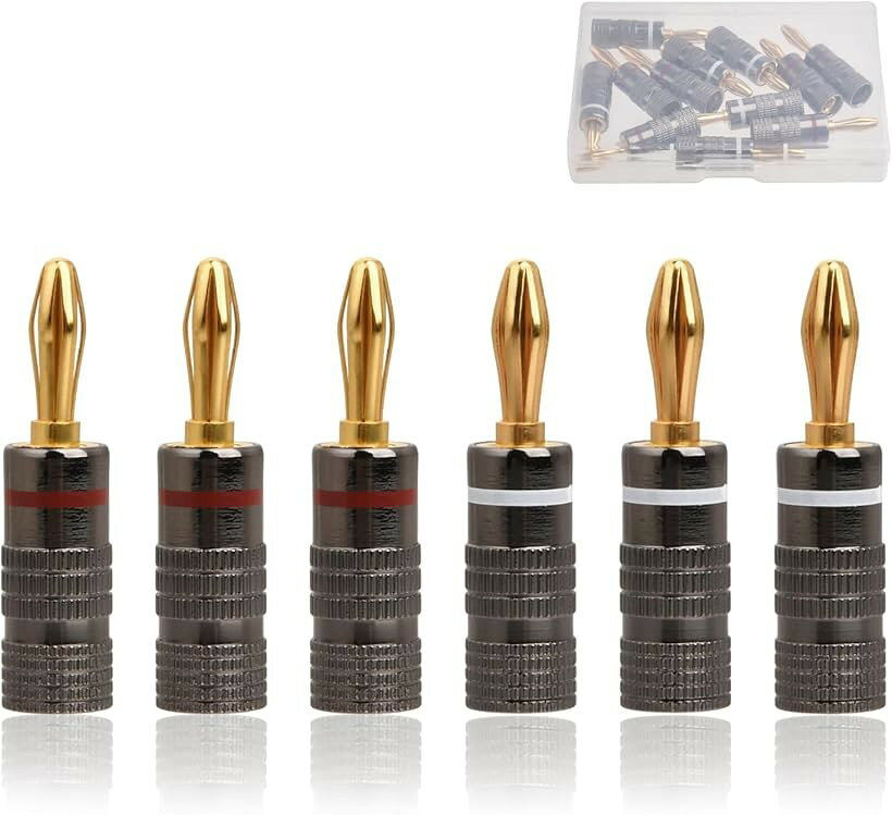 バナナプラグ 赤＋白セット 12本セット 6ペア アルミニウム合金製筐体 純銅メッキ ...
