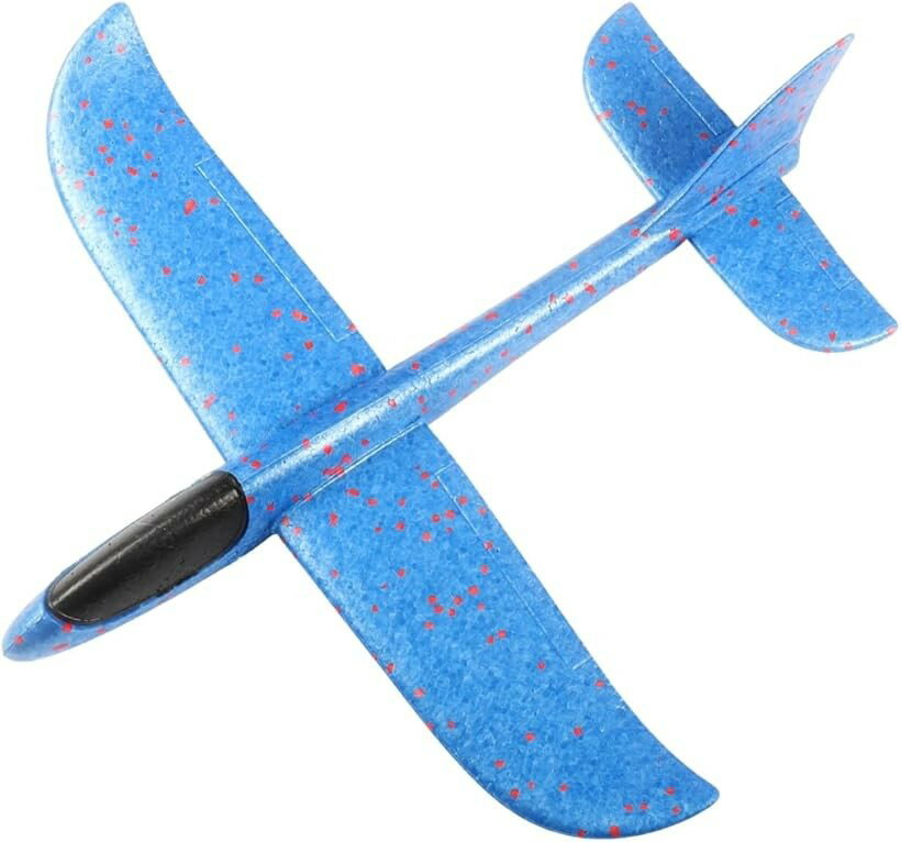 手投げ飛行機 36cm 黒頭 グライダー 玩具 屋外 遊び 公園 アウトドア (ブルー)