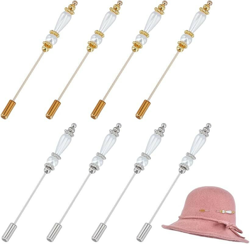 8本 パール ハットピン スティックピン ラペルピン パールキャッチ ヘアアクセサリー ヴィンテージ スーツピン ヒジャブピン ショールピン シャツやスーツ用