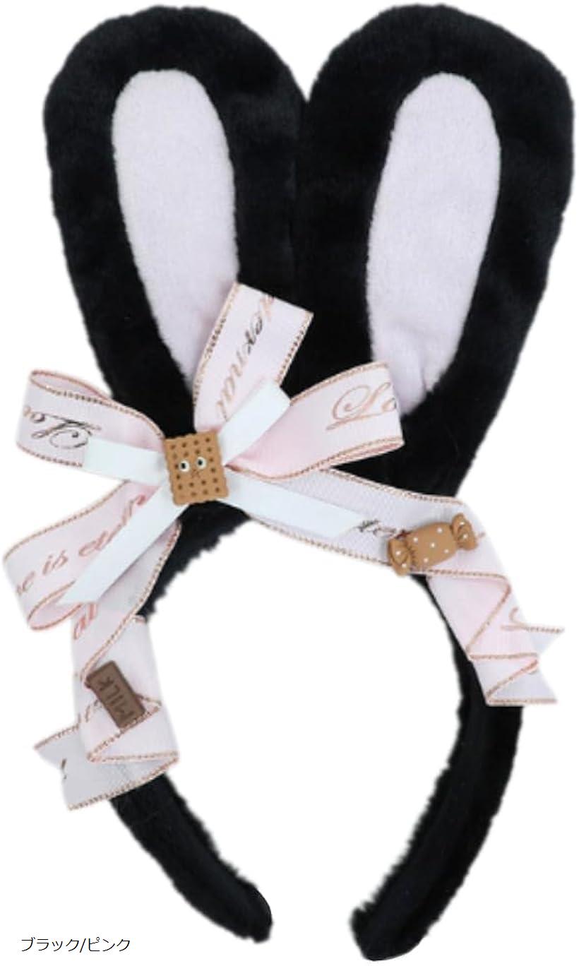 立ち耳 カチューシャ うさぎ うさ耳 ロリータ ゴスロリ リボン コスプレ バニー 仮装 ブラックxパープル ホワイトxピンク チョコレートxモカ ピンク/パープル ブラック/ピンク