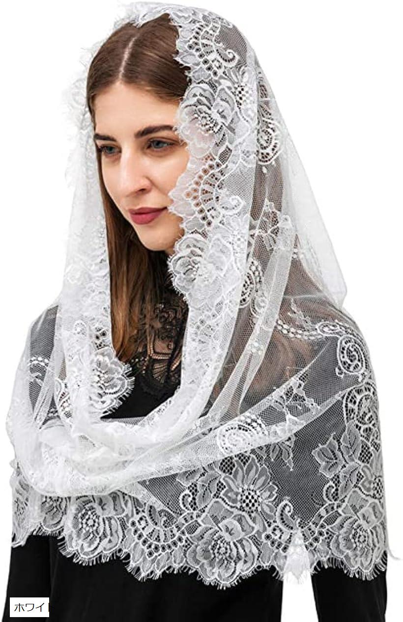 カトリックベール 教会 ミサ 礼拝用 リングタイプ ヴェール ゴスロリ ブラック ブラック・セット ホワ..