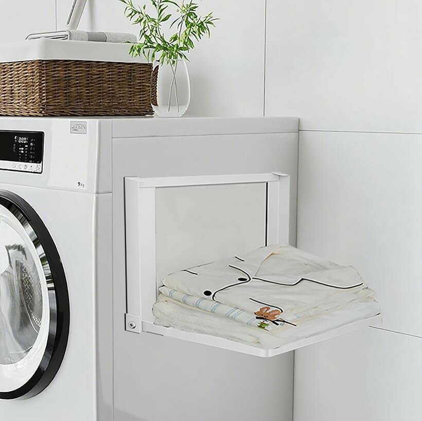 Other - 洗濯機横 マグネット 折り畳み棚 バスタオル収納 着替えを置く おしゃれ (ホワイト, 奥行22.7 x 幅40.5 x 高さ25)