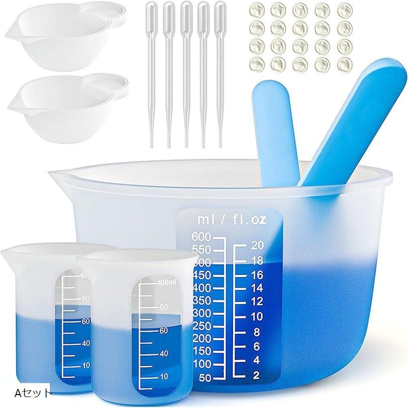 エポキシ樹脂用 シリコン計量カップ 600Mlシリコンカップ 100mlカップ レジン用品 シリコンかき混ぜ棒 ..