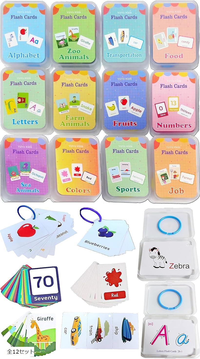 フラッシュカード 英単語 幼児 12種セット 306枚 英語カード 知育玩具 モンテッソーリ 専用ケース入り かわいい フォニックスカード 全12セットのサムネイル